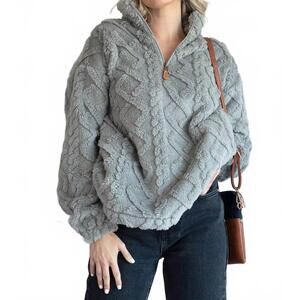 NEW JNC RT women's sherri textured sherpa top in grey